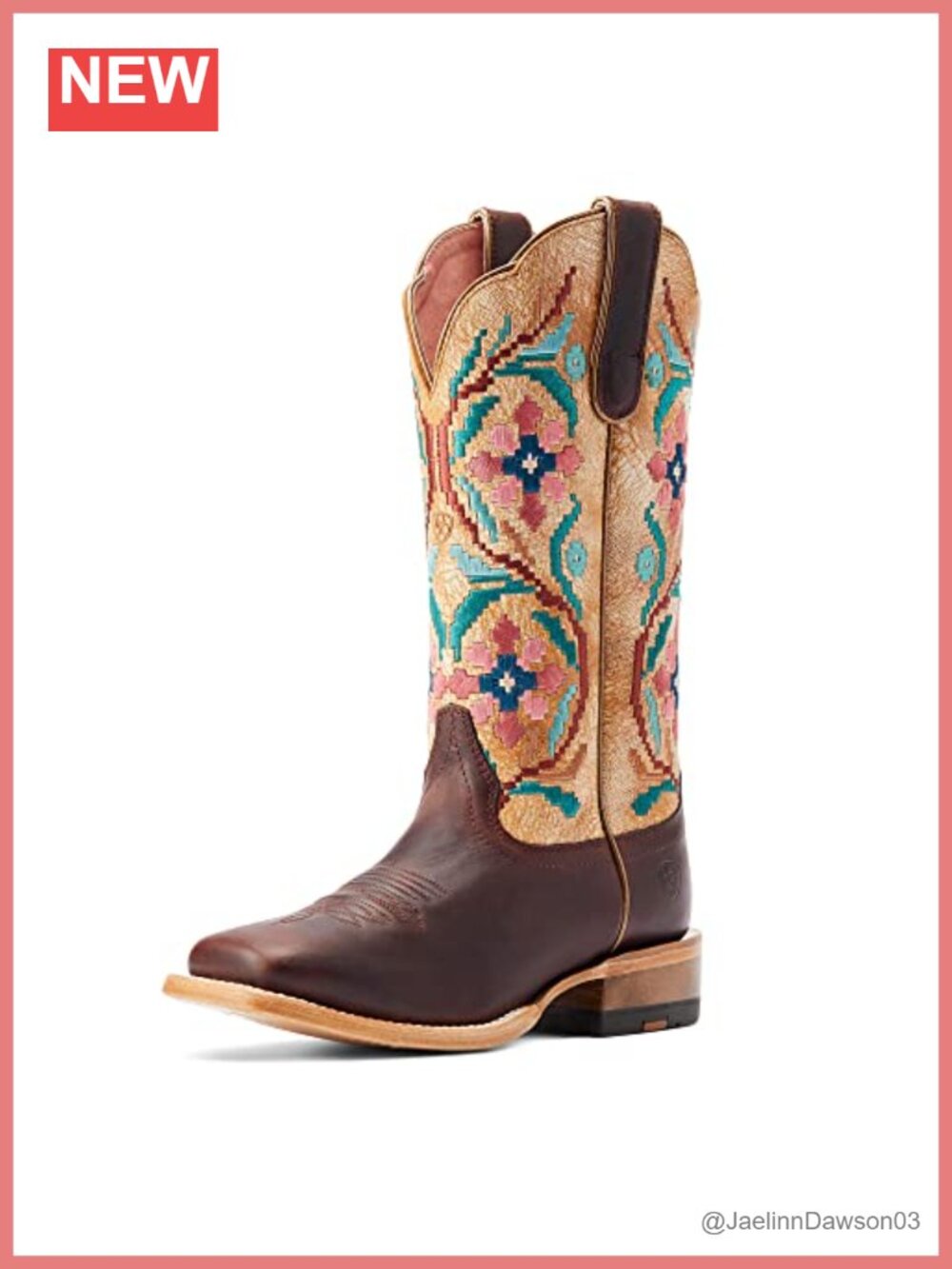 Western Boots Mid-Calf Square Toe Pull-On Leather Embroidery ATS